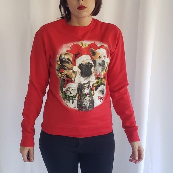 Tops - Dog and Cat Jingle Bell‎ Christmas Sweatshirt